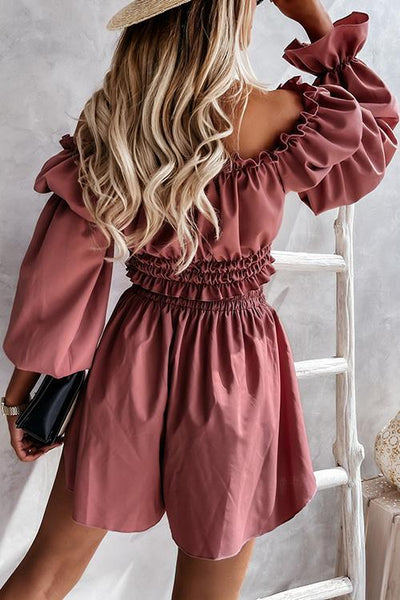 Off Shoulder Puff Sleeve Crop Shorts Set - girlyrose.com