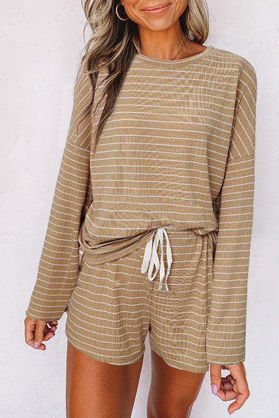 Stripe Long Sleeve Tee Shorts Set