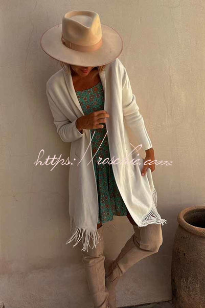 Like Totally Fringe Hem Pocketed Long Sleeve Midi Cardigan