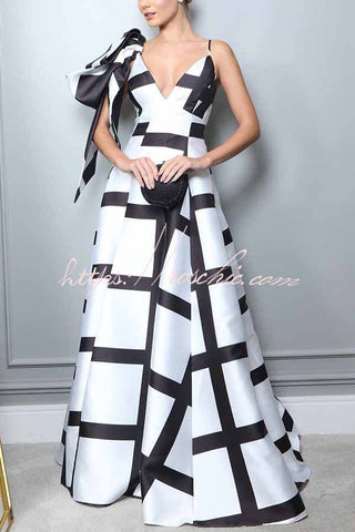 Meet Me in Dubai Grid Print Shoulder Decoration Formal Maxi Dress