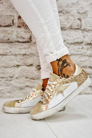 Glitter Star Lace Up Sneakers - girlyrose.com