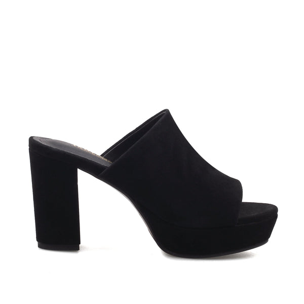 JADY ROSE | PEEP TOE LEATHER PLATFORM MULE - BLACK