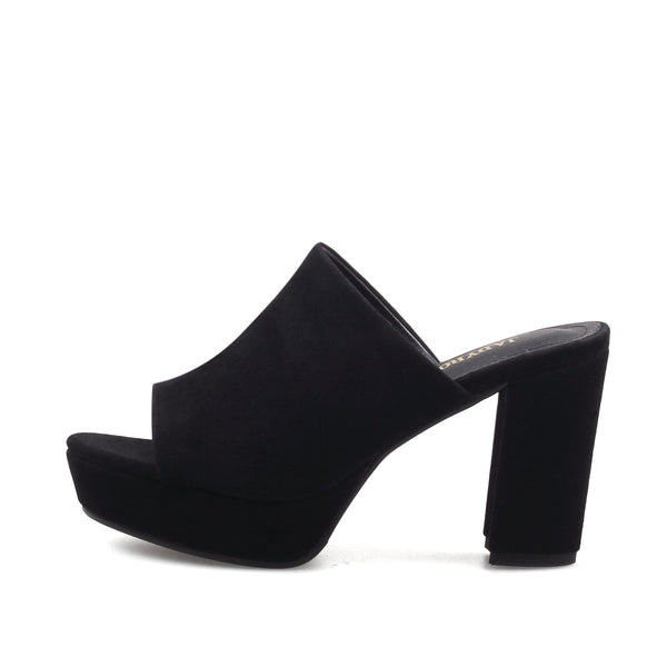 JADY ROSE | PEEP TOE LEATHER PLATFORM MULE - BLACK