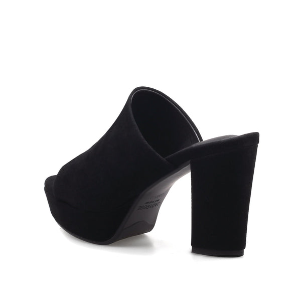 JADY ROSE | PEEP TOE LEATHER PLATFORM MULE - BLACK