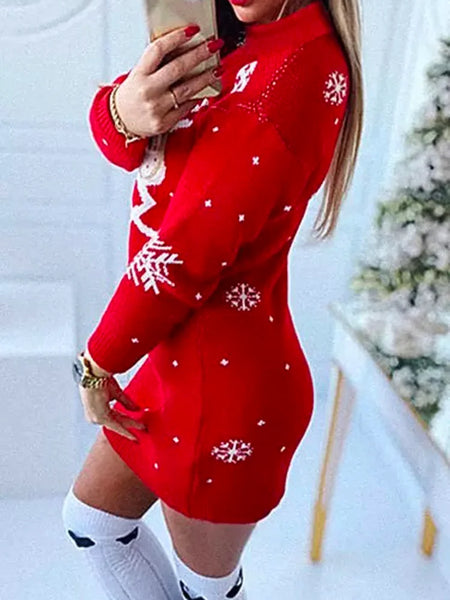 Christmas Reindeer Snowflake Sweater Mini Dresses