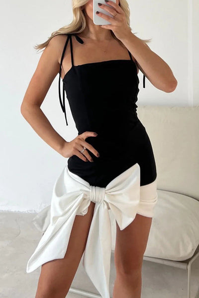 Feel Fancy and Charm Bow Drape Stretch Mini Dress