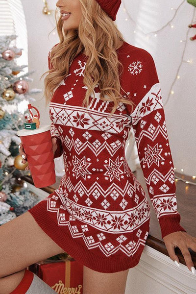 Multi Reindeer Snowflake Knit Dress