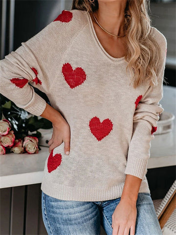 Loose V-neck Love Knitted Sweater-Corachic