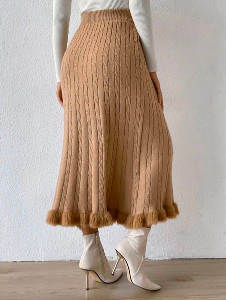 Casual Empire A-Line Split-Joint Jacquard Feathers Knited Skirts Bottoms