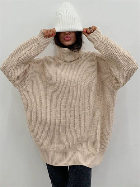 Thick Casual Turtleneck Solid Color Knitted Sweater-Corachic