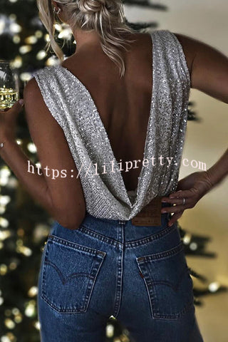 Sparkle and Sip Sequin Cowl Back Bodysuit Tank