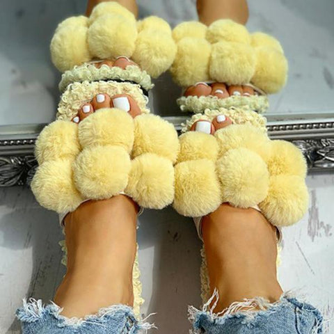 Lydiashoes Women Casual Fluffy Cute Flat Slippers