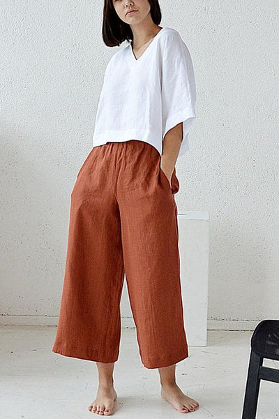 Pockets Linen Loose Pants - girlyrose.com