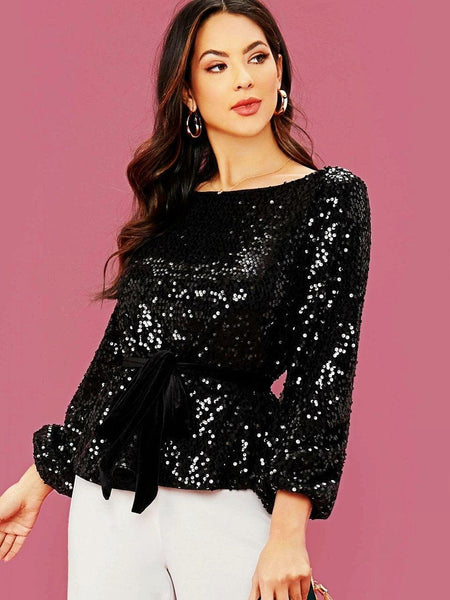 Slim chic women sequins top