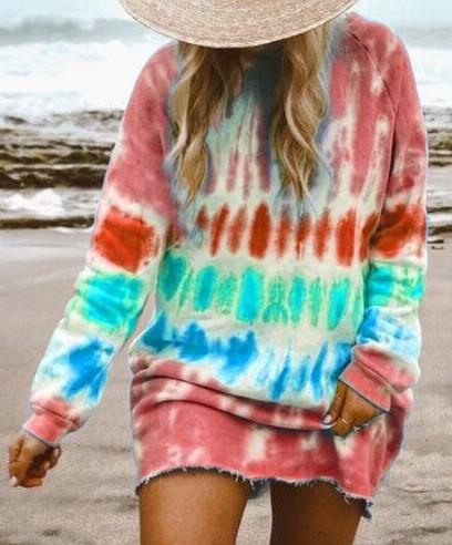 Round neck printed long sleeve loose shirt