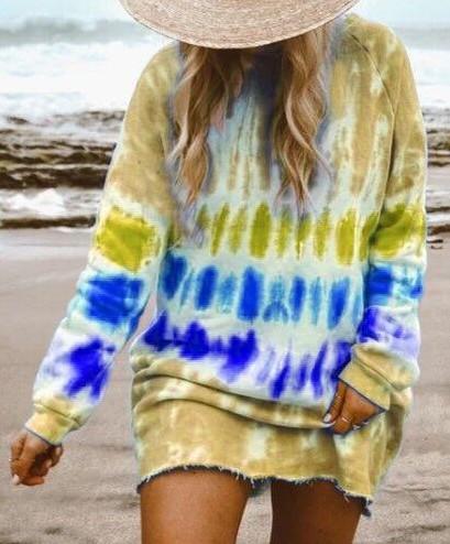 Round neck printed long sleeve loose shirt