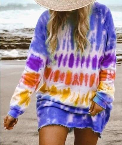 Round neck printed long sleeve loose shirt