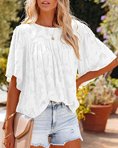 Round neck half sleeve chiffon shirt