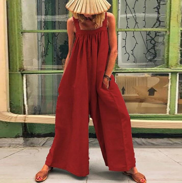 Square neck loose wide leg jumpsuit