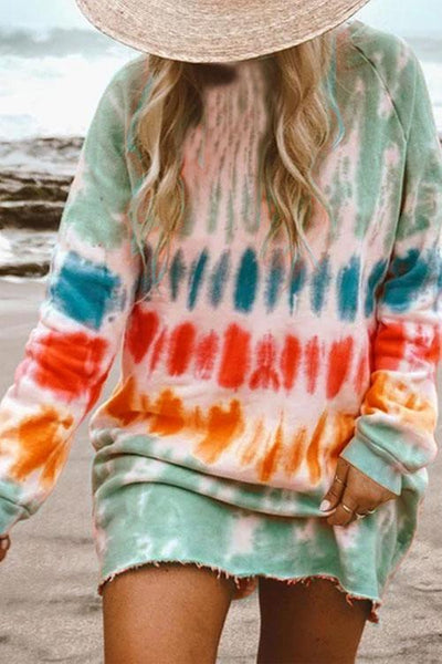 Round neck printed long sleeve loose shirt