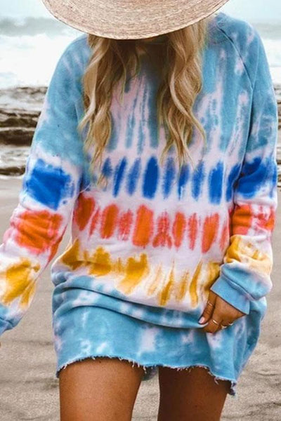 Round neck printed long sleeve loose shirt