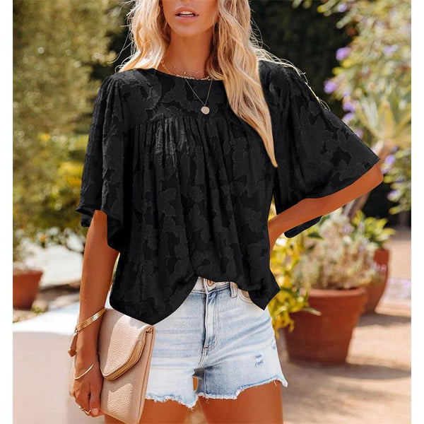 Round neck half sleeve chiffon shirt