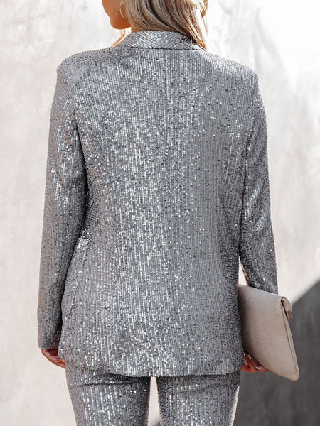 Plain sequins loose suit coat