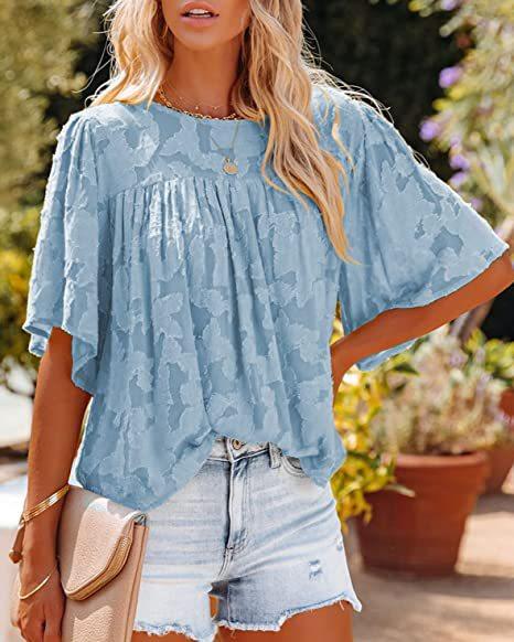 Round neck half sleeve chiffon shirt