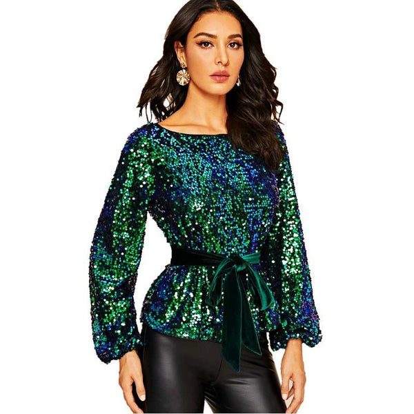 Slim chic women sequins top