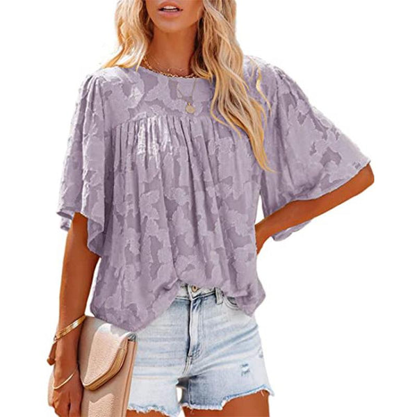 Round neck half sleeve chiffon shirt