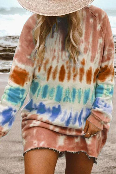 Round neck printed long sleeve loose shirt