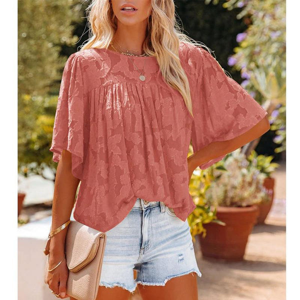 Round neck half sleeve chiffon shirt