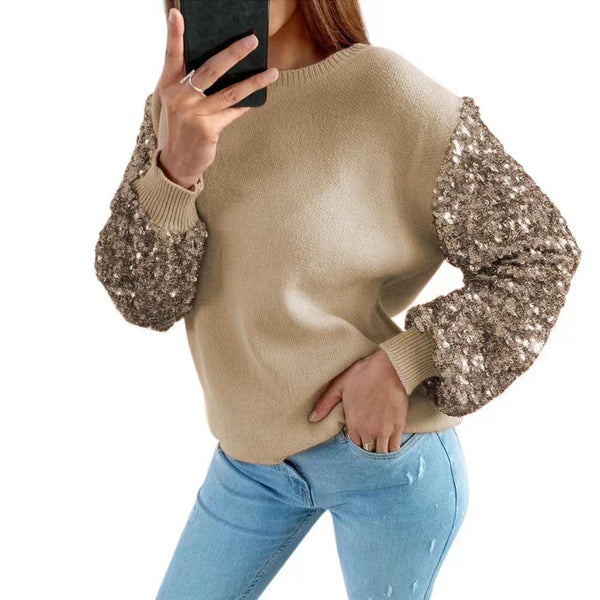 Round neck sequins loose sweater