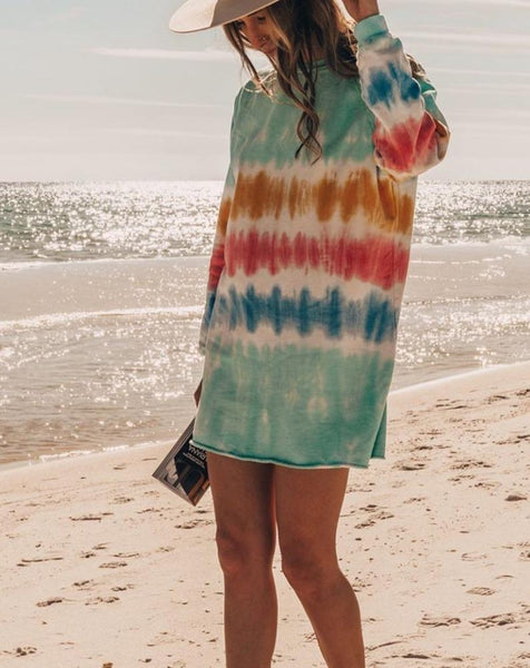 Round neck printed long sleeve loose shirt