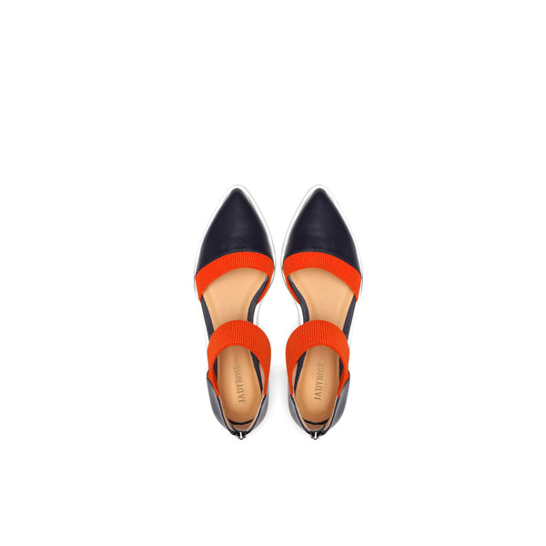 JADY ROSE | POINTED LEATHER ANKLE-STRAP FLAT - NAVY