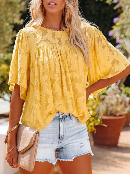 Round neck half sleeve chiffon shirt