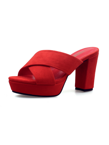 JADY ROSE | CRISSCROSS LEATHER PLATFORM MULE - RED