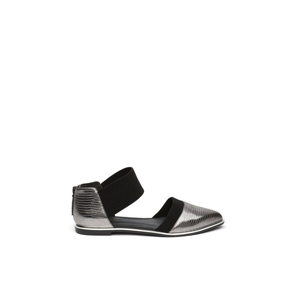 JADY ROSE | POINTED LEATHER ANKLE-STRAP FLAT - SILVER