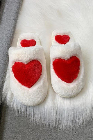 Heart Fuzzy Mules Slipper - girlyrose.com