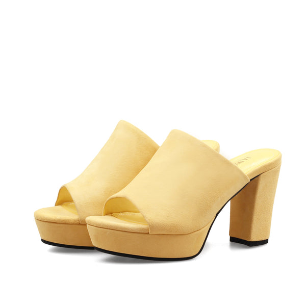 JADY ROSE | PEEP TOE LEATHER PLATFORM MULE - YELLOW